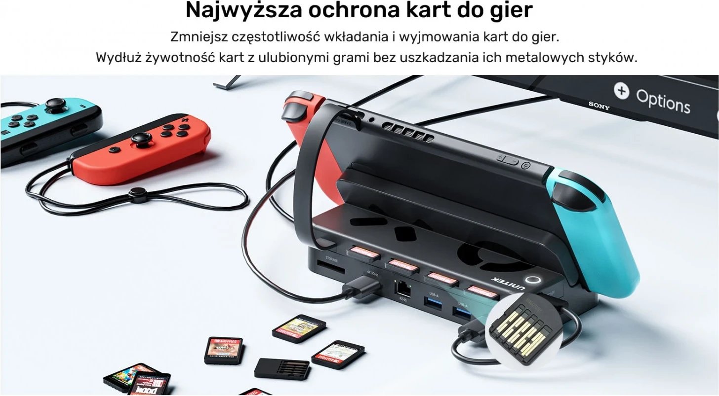 Stacioni i dokimit për Nintendo Switch Unitek, 100W 4K, i zi Stacioni i dokimit për Nintendo Switch Unitek, 100W 4K, i zi