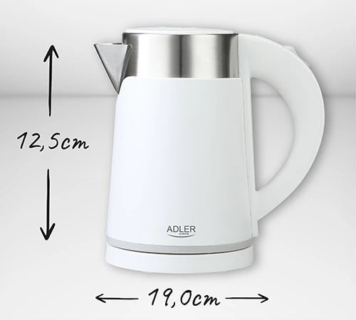 Çajnik elektrik, Adler, AD 1372, 0.6 L, 800 W, çelik inoksi, i bardhë