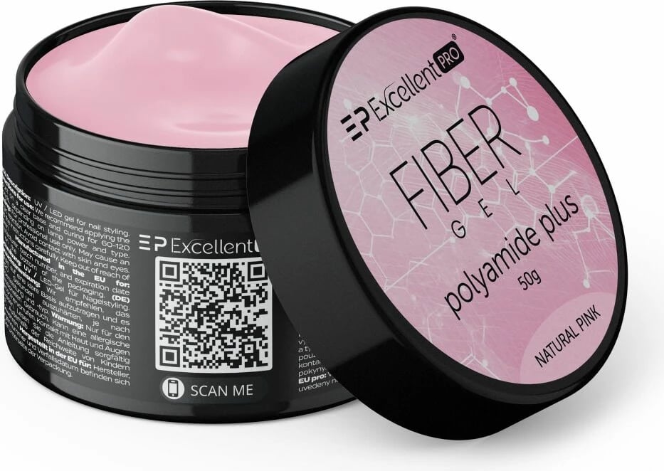 Xhel ndërtues për thonj për femra Excellent PRO Fiber Gel Polyamide Plus Natural Pink 50g
