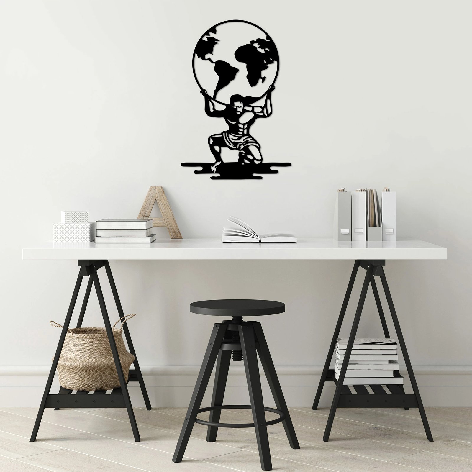 Aksesor dekorativ metalik për mur, Wallity Atlas - 461, ngjyrë e zezë, 49x70cm