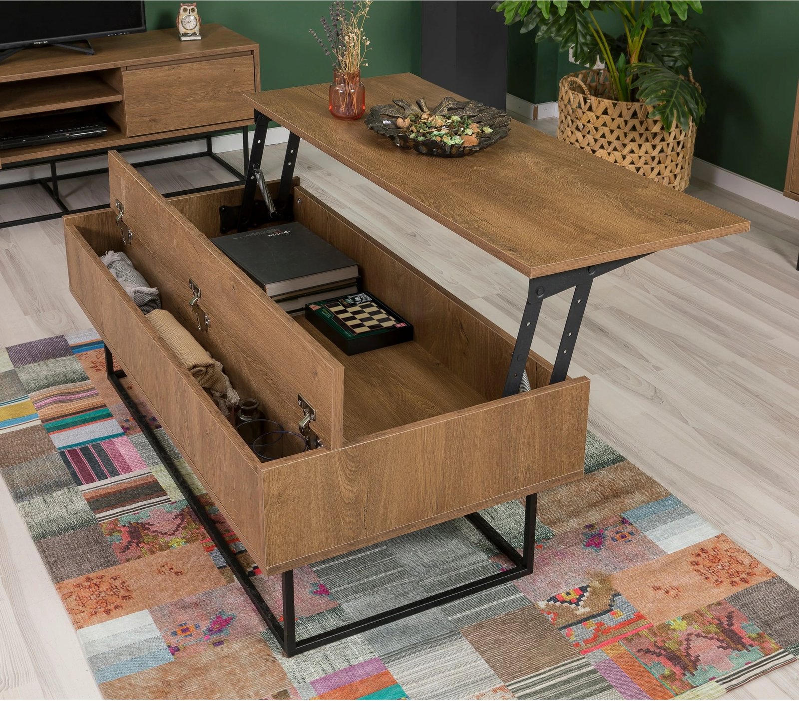 Set mobiljesh për dhomë dite, ngjyrë arre dhe e zezë, Skye Decor, Laxus Takım 23