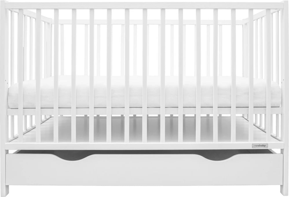 Krevat bebe me sirtar, New Baby BASIC, 120x60 cm, dru pishe, 3 nivele, i bardhë