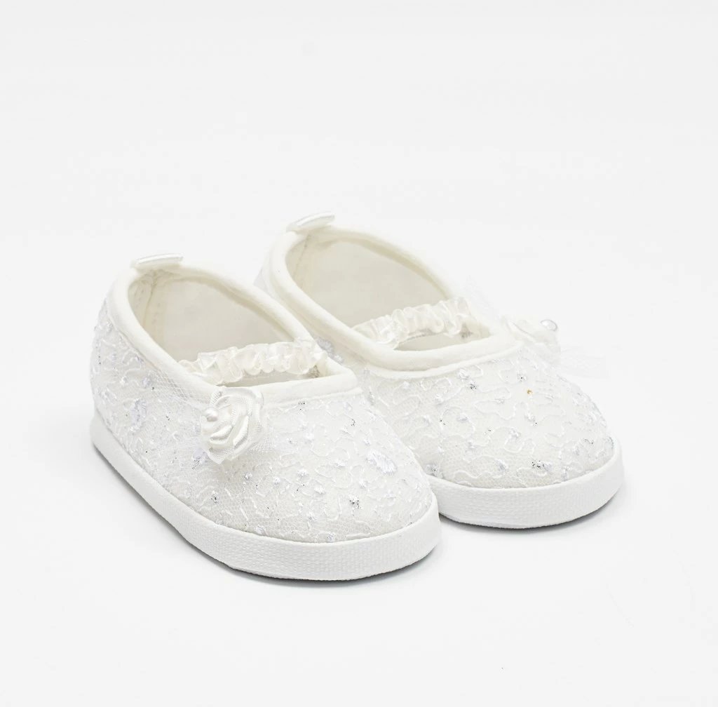 Papuçe bebe balerina me dantellë New Baby, 12-18 m, shollë e hollë PVC pa BPA, bezhë