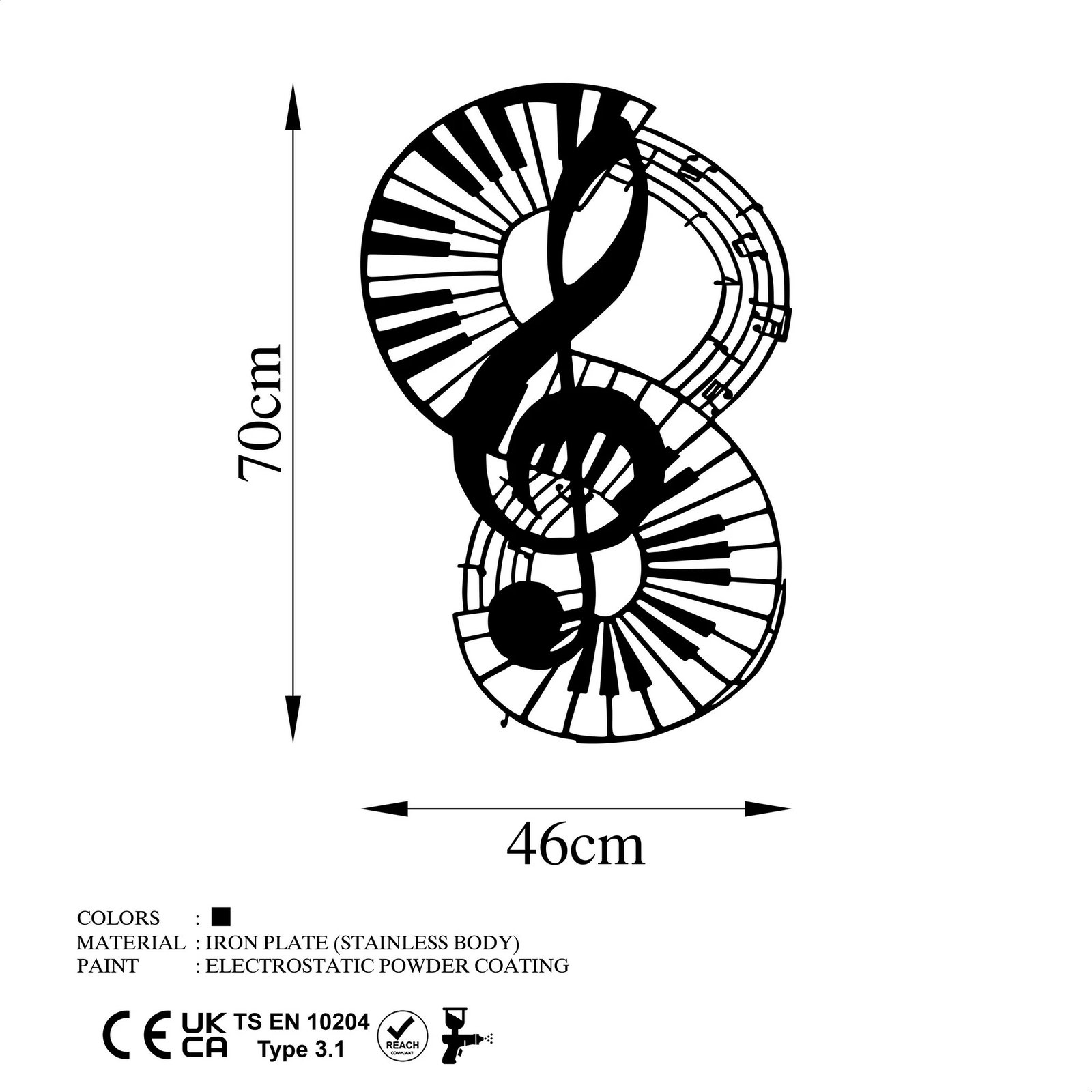 Aksesor dekorativ metalik për mur, Wallity, muzikor 4