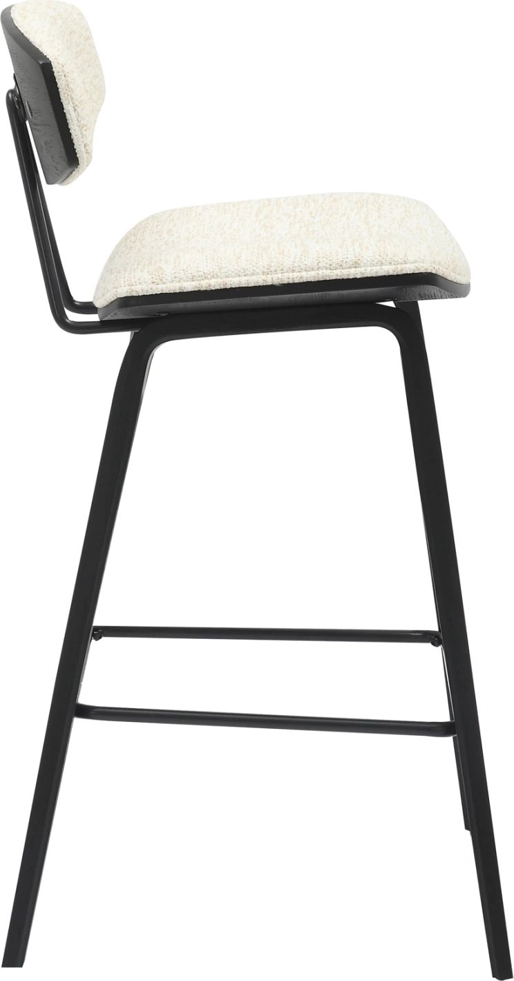 Karrige për bar, lartësi mesatare, INOVER FH9984.02, metal & dru, pëlhurë ecru, 50,5x49x90H cm, set prej 2 copë