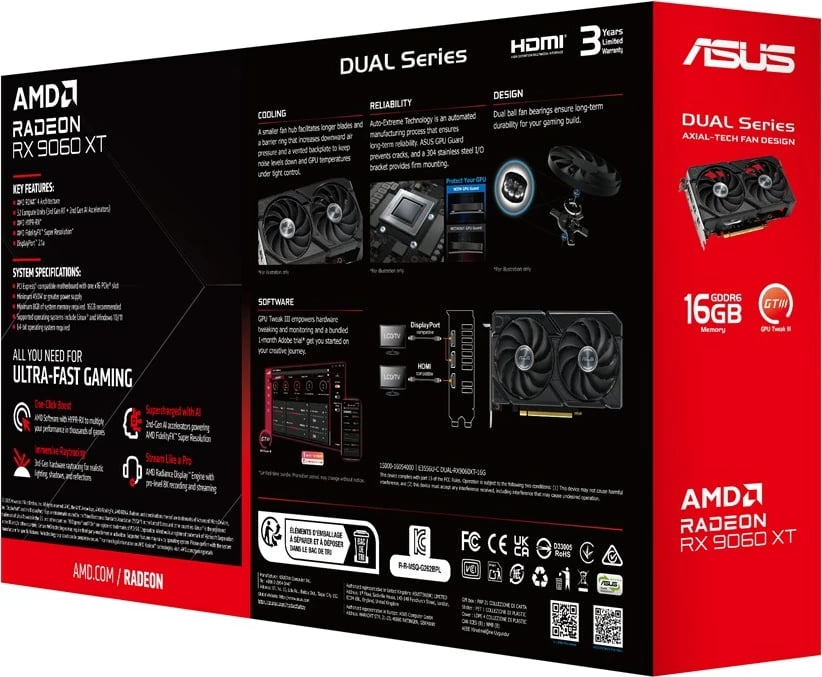 Kartelë grafike ASUS Dual RX 9060 XT, 16 GB GDDR6, e zezë