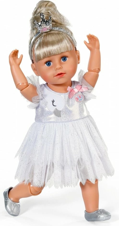 Kostum baleti për kukull 43 cm, Baby Born (Zapf) 837276-116725, set me fustan, këpucë dhe shirit koke, e bardhë