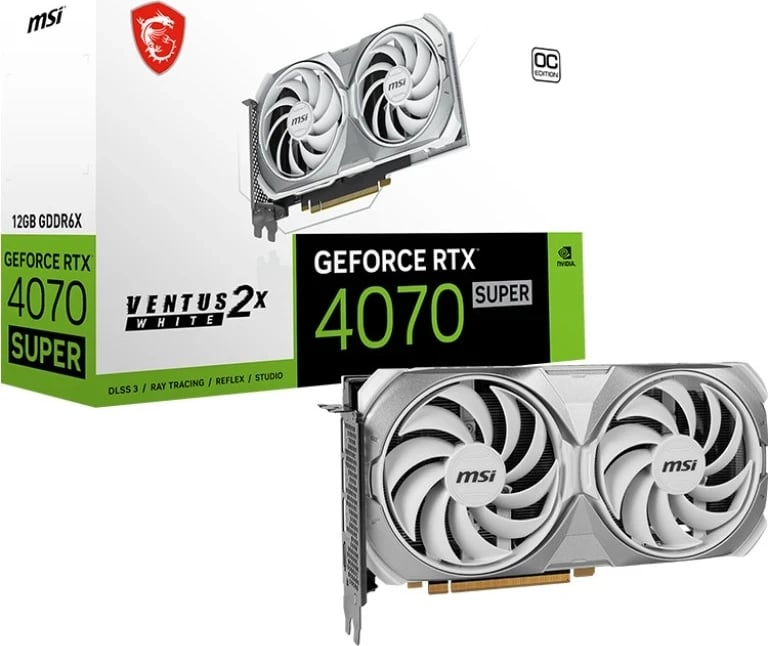 Kartë Grafike MSI GeForce RTX 4070 SUPER 12G VENTUS 2X, e bardhë Kartë Grafike MSI GeForce RTX 4070 SUPER 12G VENTUS 2X, e bardhë