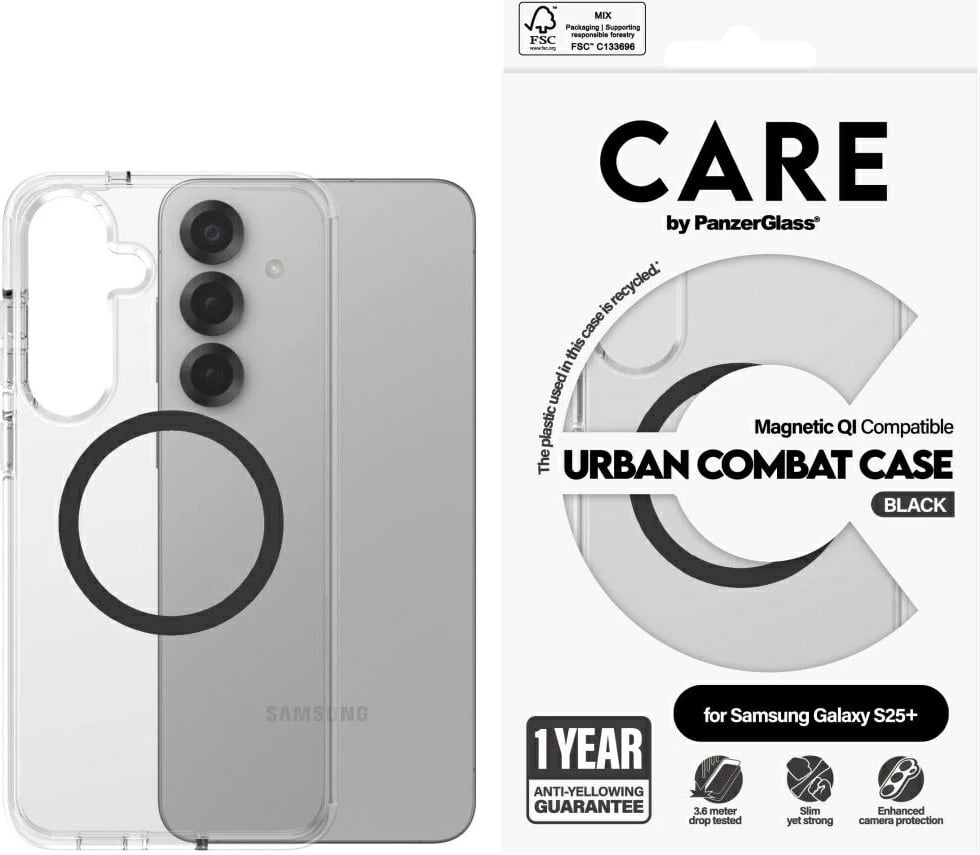 Mbështjellës PanzerGlass CARE Urban Combat Case, për Samsung Galaxy S25+, Transparent