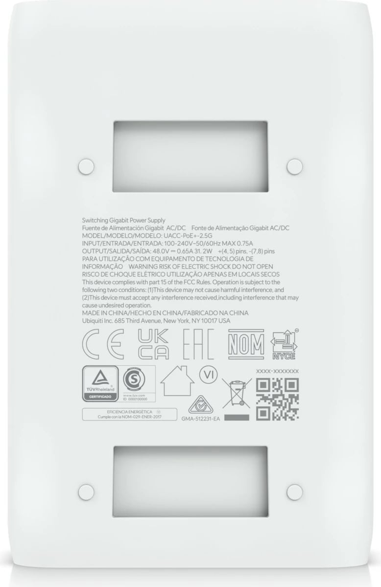 Injektor PoE+ Ubiquiti UACC-POE+-2.5G, 48VDC, 30W, 2.5GbE, i bardhë