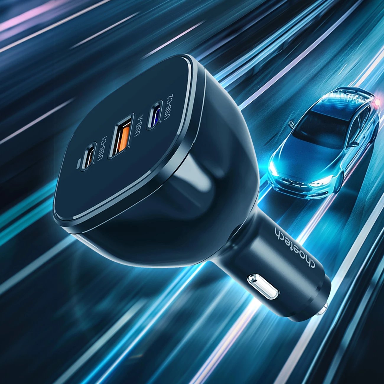 Karikues veture Choetech TC0024, 160W, 2x USB-C PD 3.1, 1x USB-A, i zi