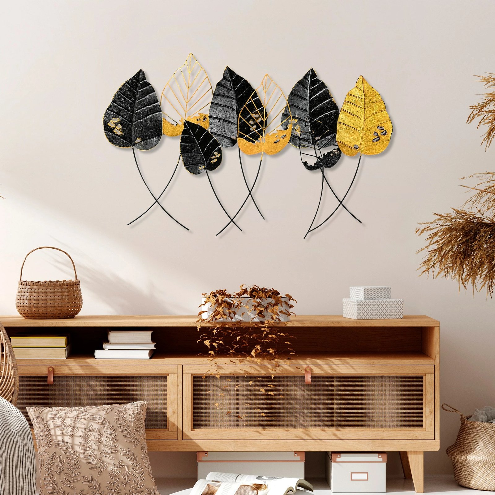 Aksesor dekorativ muri prej metali, Wallity, gjethe të derdhura, shumëngjyrëshe, 67x112cm