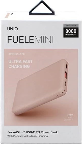 Powerbank UNIQ Fuele Mini 8000mAh, USB-C 18W PD, rozë