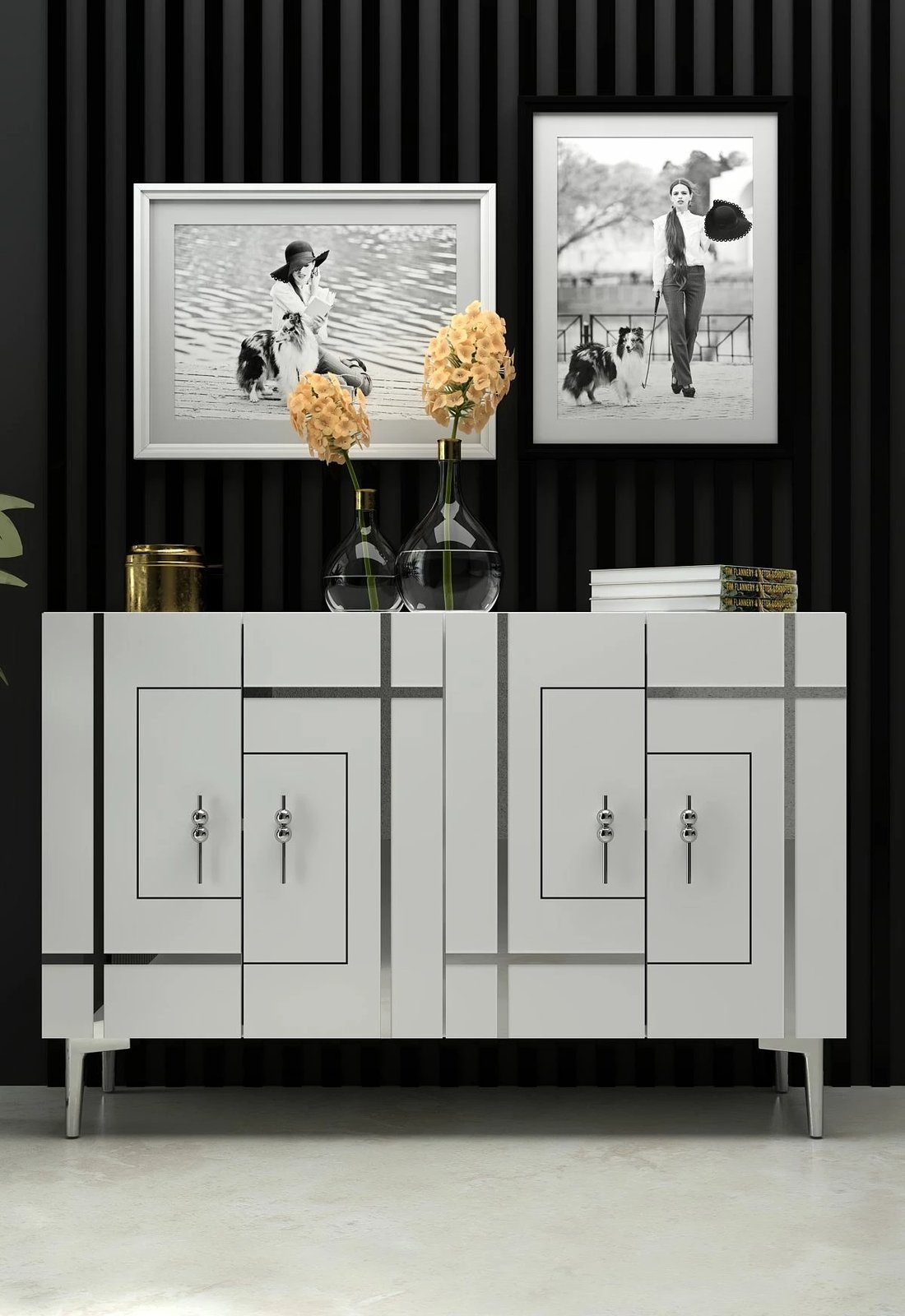 Konsol Skye Decor, ngjyrë bardhë, argjend