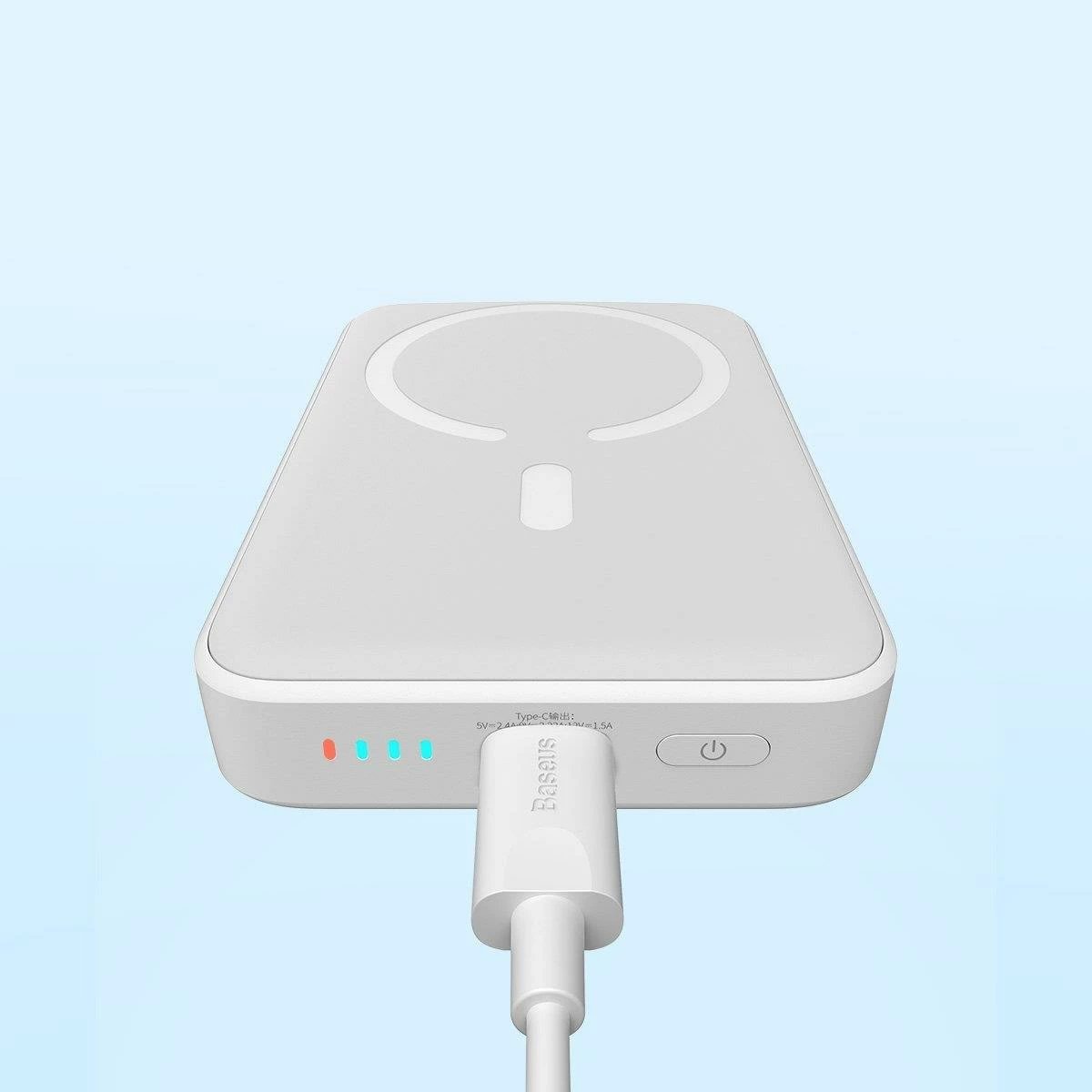 Powerbank Baseus Magnetic Mini 10000mAh, USB-C PD 20W / MagSafe 15W, i bardhë, me kabllo USB-C