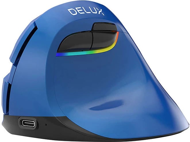 Maus vertikal Delux M618Mini, wireless, RGB, 4000 DPI, Blu