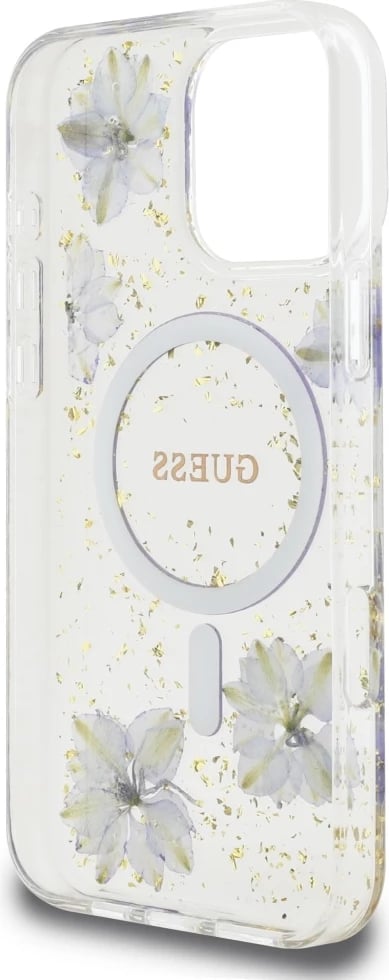 Mbështjellës MagSafe, Guess Resin Flowers, për iPhone 16 Pro 6.3", hardcase TPU/PC, vjollcë