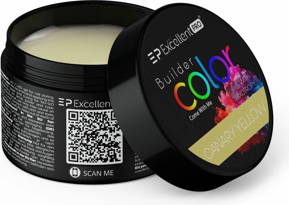 Xhel ndërtues për thonj Excellent PRO Color With Thixotropy Pastel Yellow për femra, e verdhë kanarinë, 15g