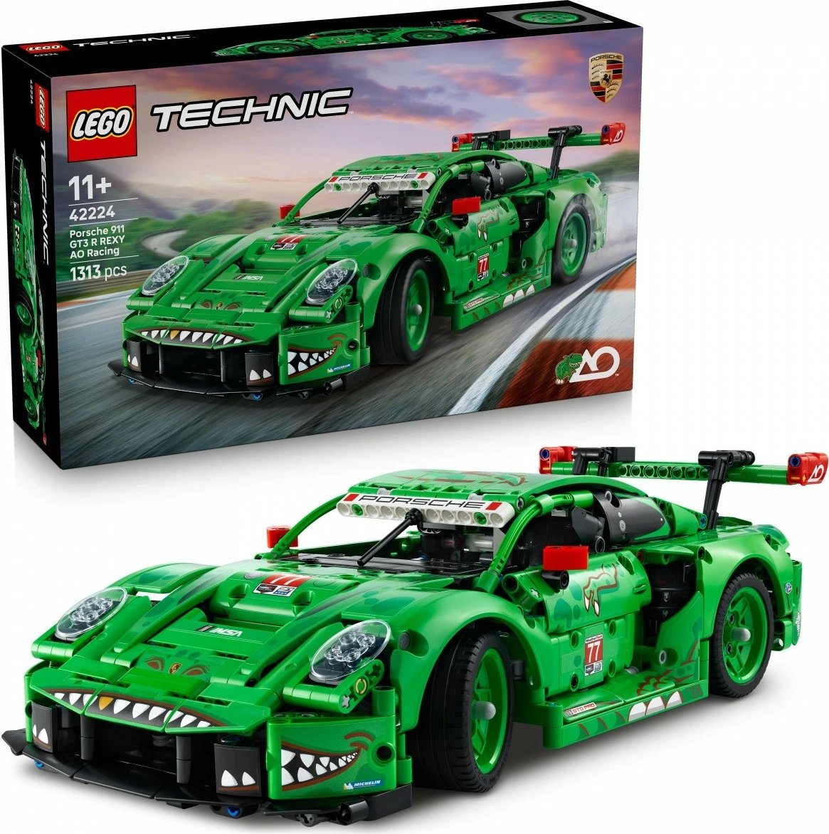 Set blloqe ndërtimi, LEGO Technic, 42224 Porsche 911 GT3 R REXY AO Racing, 1313 pjesë 11+ vjeç, jeshile