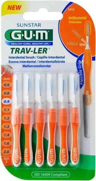 Furça ndërdhëmbësh GUM Trav-Ler unisex 0.9mm, 6 copë portokalli