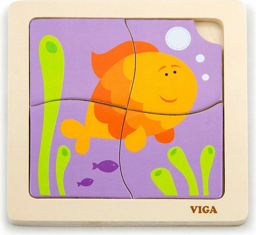 puzzle druri për fëmijë, Viga, Fish, 4 pjesë, multikolor