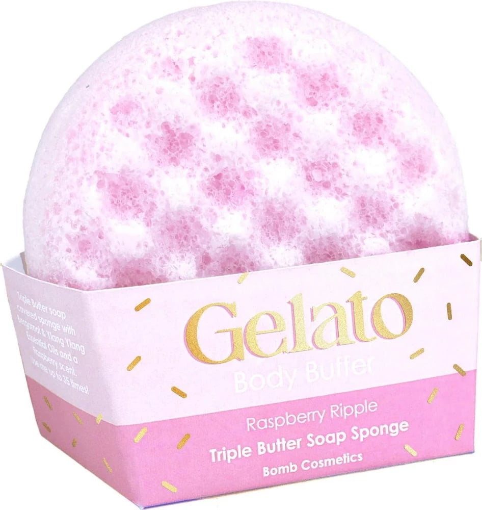 Sfunguese trupi me sapun Bomb Cosmetics Gelato Body Buffer për femra Raspberry Ripple 200g