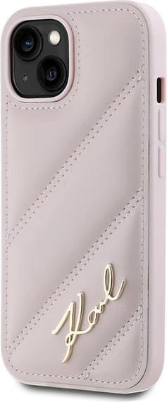 Mbështjellës Karl Lagerfeld Diagonal Quilted Script për iPhone 15 Plus / 14 Plus, rozë