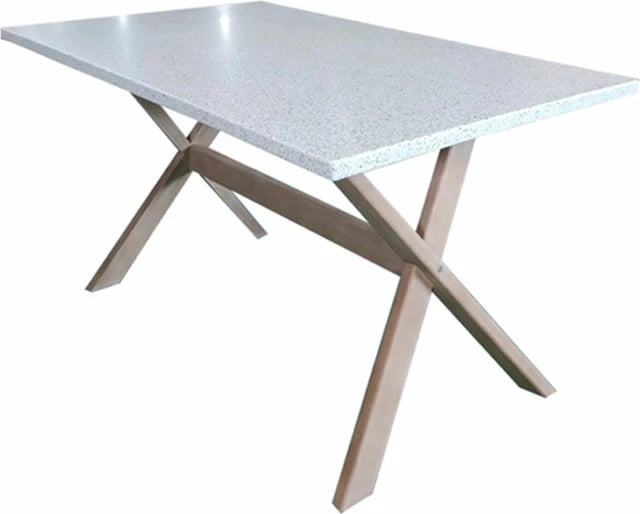 Tavolinë Terrazzo, sipërfaqe terrazzo, këmbë druri eukalipt, 140x80x75cm