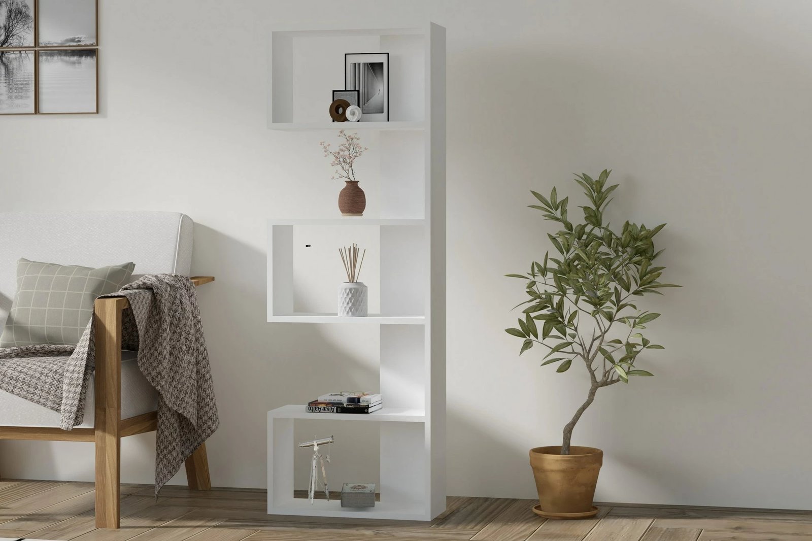 Raft librash Hanah Home, ngjyrë e bardhë, 52x150cm