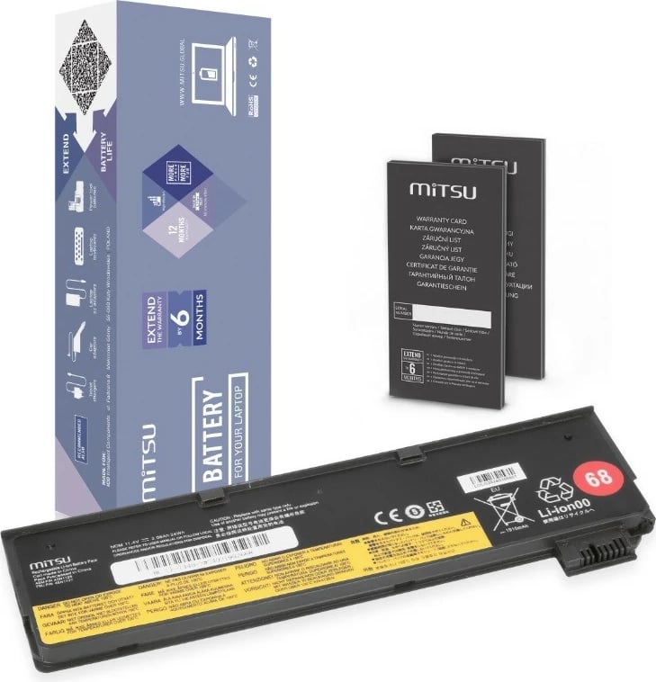 Bateri laptop Mitsu për Lenovo ThinkPad T440 T450s X240 X260 L450 L460, 2060 mAh, 11.4V, e zezë