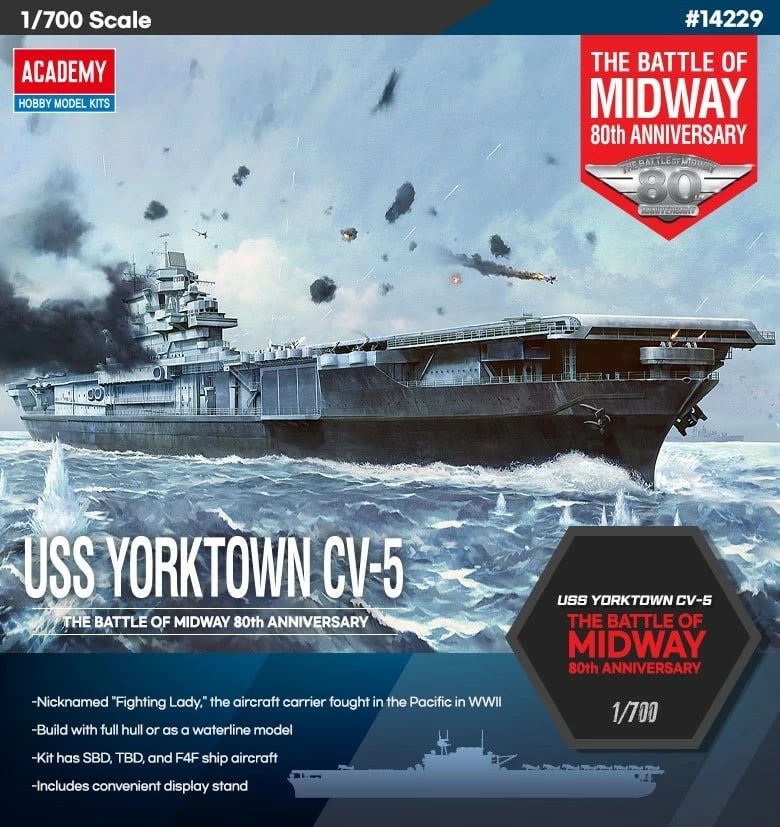 Model plastik anije Academy Yorktown CV-5 Battle of Midway, 1:700, për ndërtim Model plastik anije Academy Yorktown CV-5 Battle of Midway, 1:700, për ndërtim