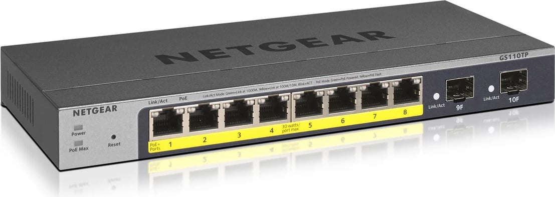 Switch Netgear GS110TP-300EUS 8x Gigabit PoE, 2x SFP, zi
