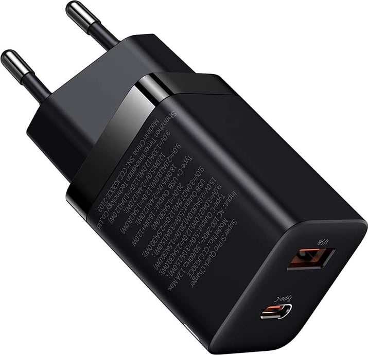 Karikues i shpejtë Baseus CCSUPP-E01, 30W, USB + USB-C, i zi