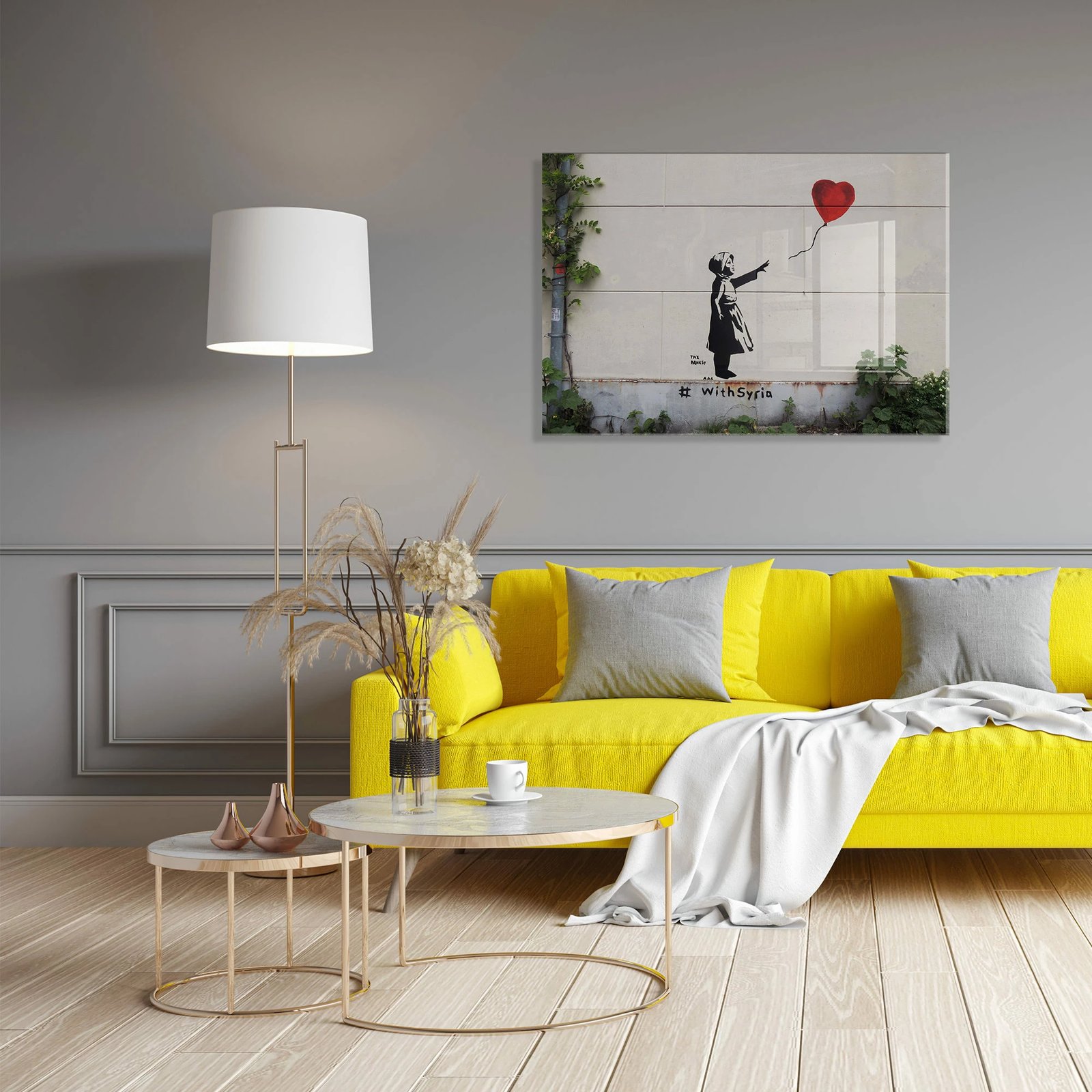 Pikturë dekorative prej xhami të temperuar, Banksy, shumëngjyrëshe, 50x70cm