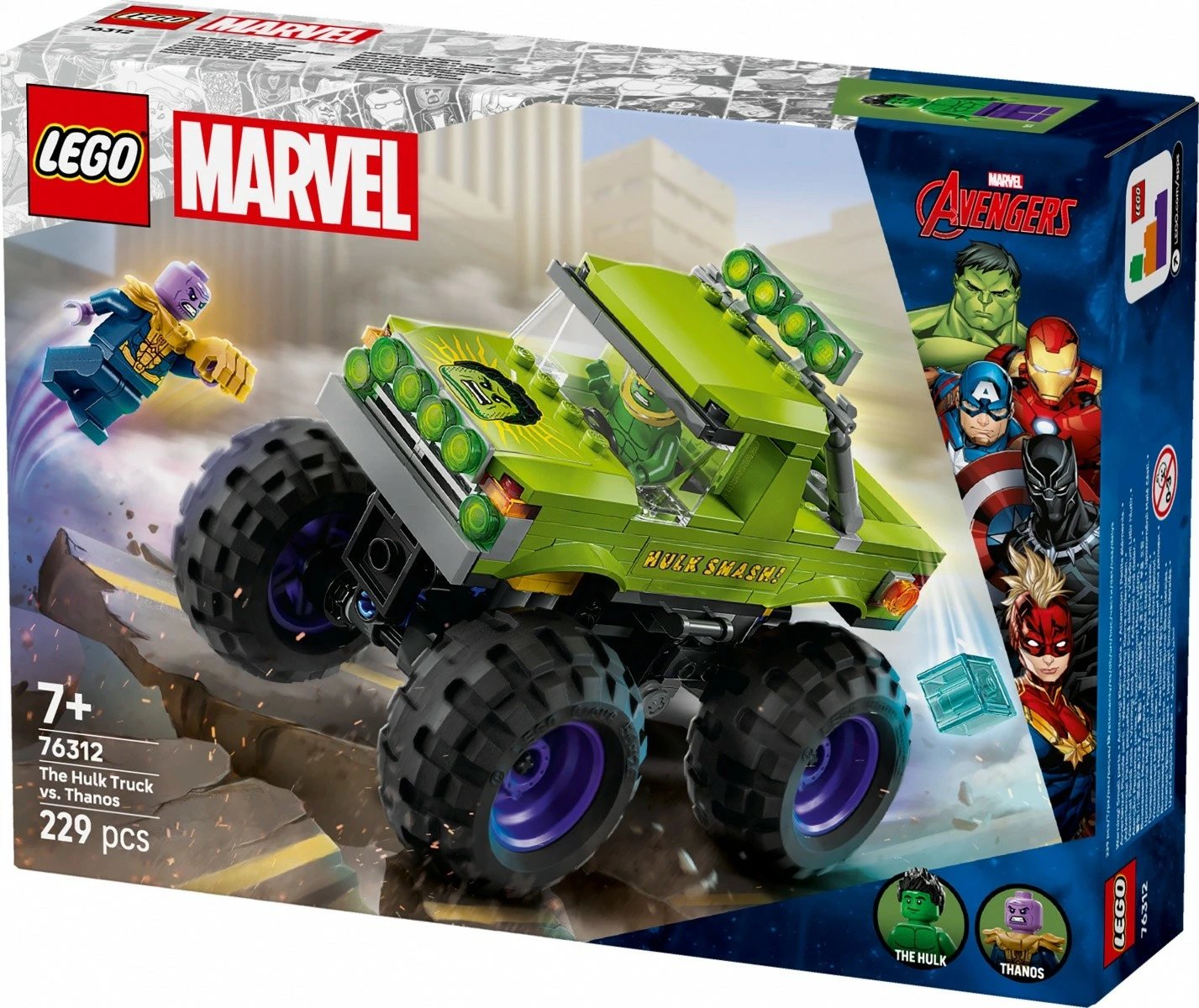 Set ndërtimi LEGO Marvel Super Heroes 76312, Monster Truck Hulk vs Thanos, 229 pjesë, Jeshile