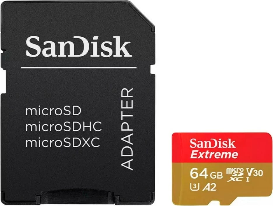 Kartelë memorie SanDisk Extreme PLUS 64GB microSDXC, 200MB/s, me adapter, e kuqe/artë