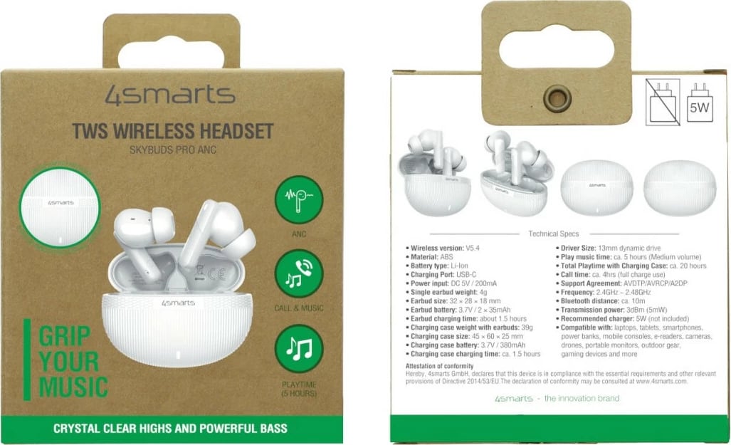 Kufje 4smarts SkyBuds Pro ANC, True Wireless, Bluetooth 5.4, 20 orë, e zezë