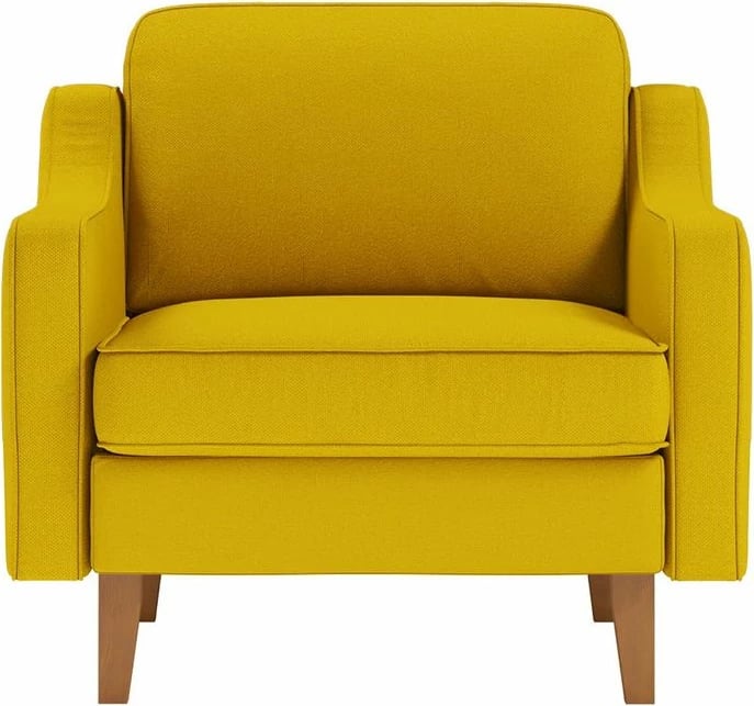 Fotel një vendësh Robin, ngjyrë sunflower, këmbë druri walnut