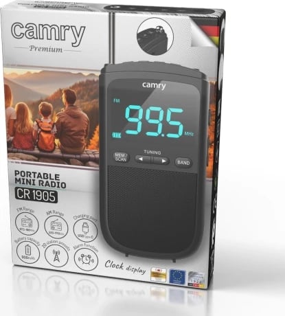 Radio portative, Camry CR 1905, AM/FM, ekran LCD, USB-C, 20 stacione, alarm, bateri 900 mAh
