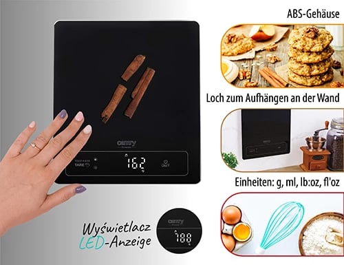 Peshore kuzhine, Camry CR 3175, 15 kg, njësi g/ml/lb:oz/fl'oz, ekran LED, platformë qelqi 24x20 cm, e zezë