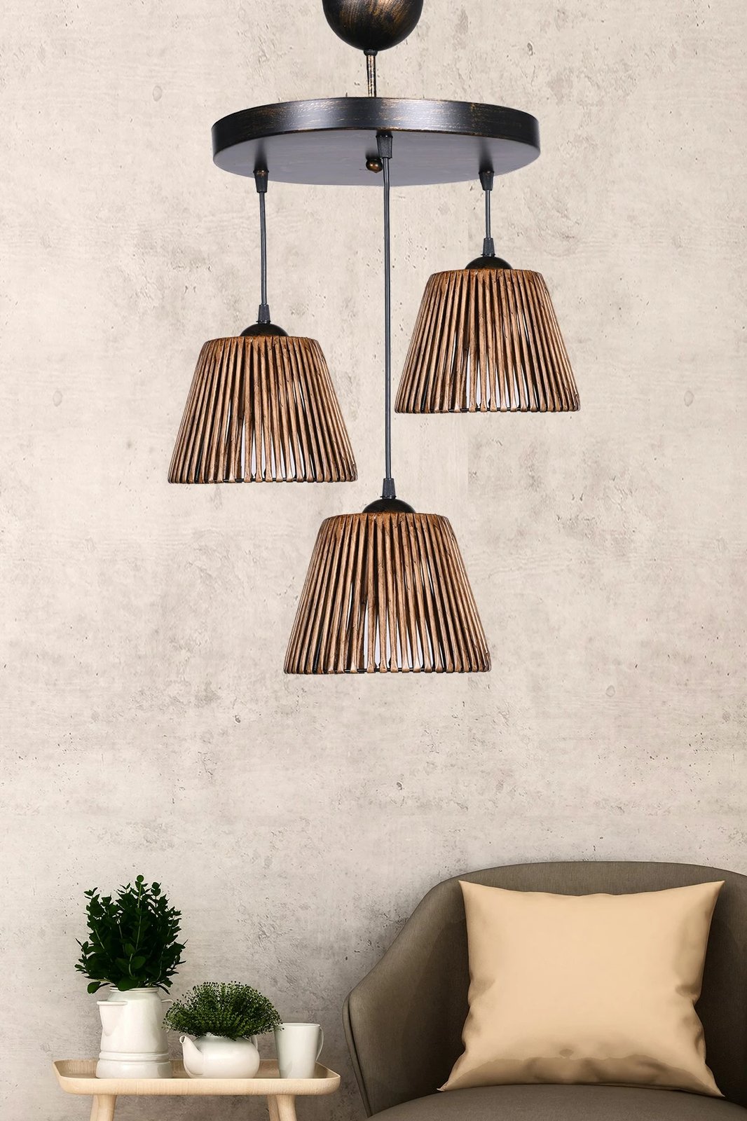 Llambë tavani Opviq, SH323, metal dhe dru, ngjyrë kafe