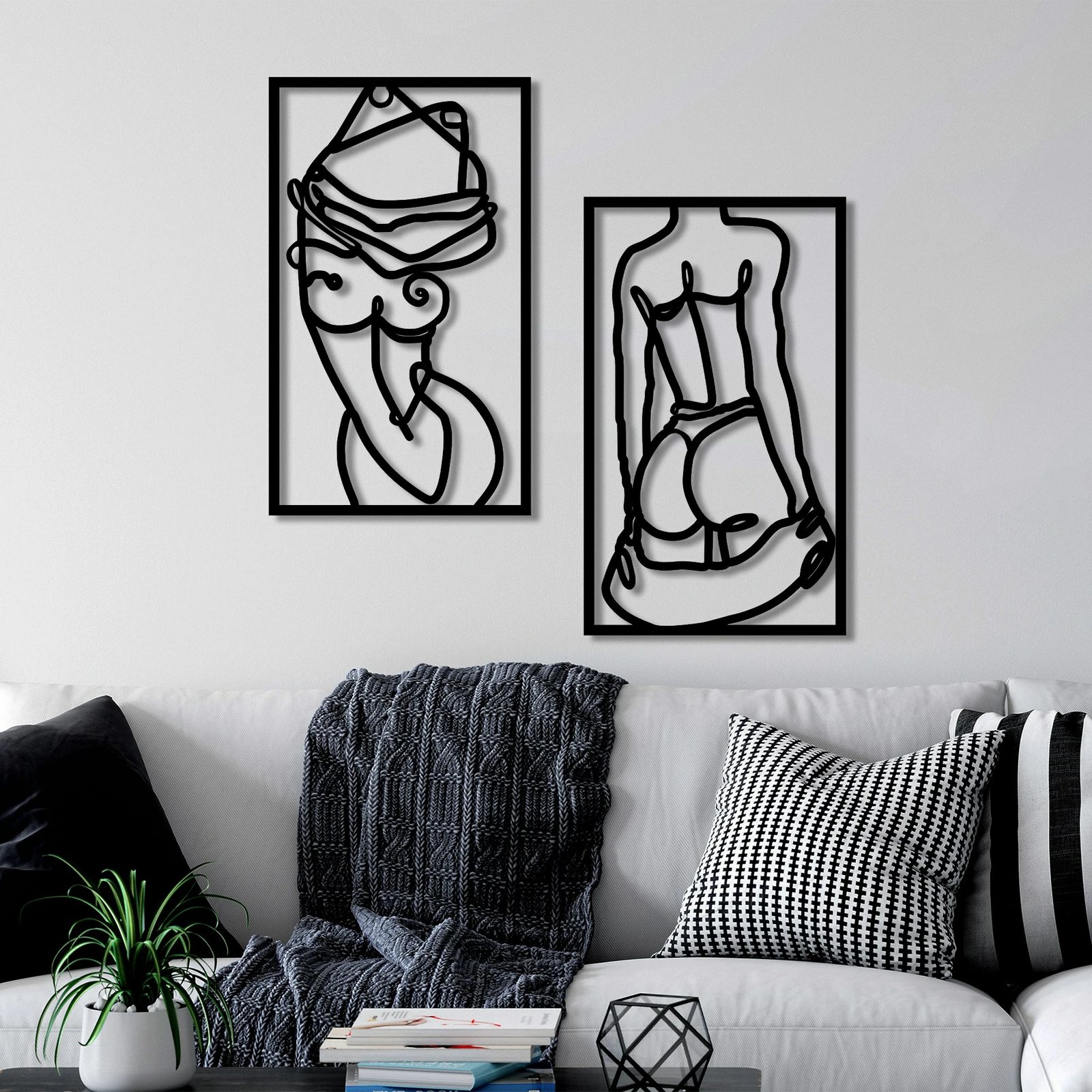 Aksesor muri dekorativ prej metali, Body Positive, ngjyrë e zezë, 42x70cm (2 copë)