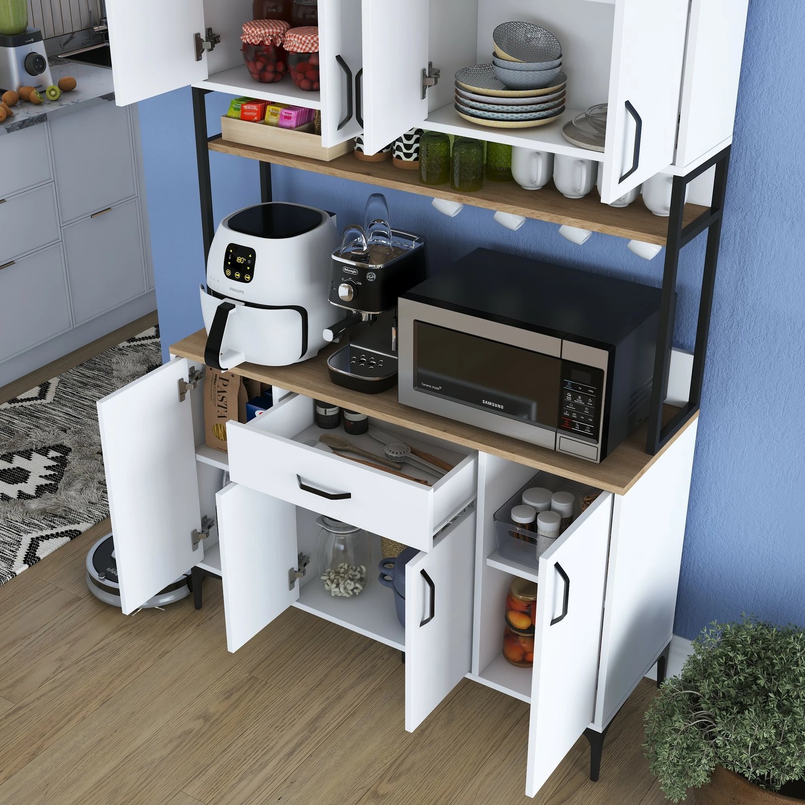 Dollap shumëpërdorimësh, ngjyrë arre dhe e bardhë, Skye Decor, JE127 - 3401