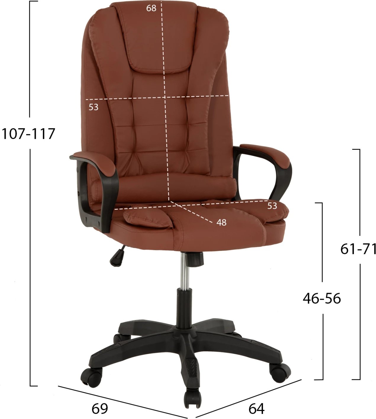 Karrige zyre FH1187.02, ngjyrë kafe PU-bazë polietileni e zezë, 64x69x117H cm