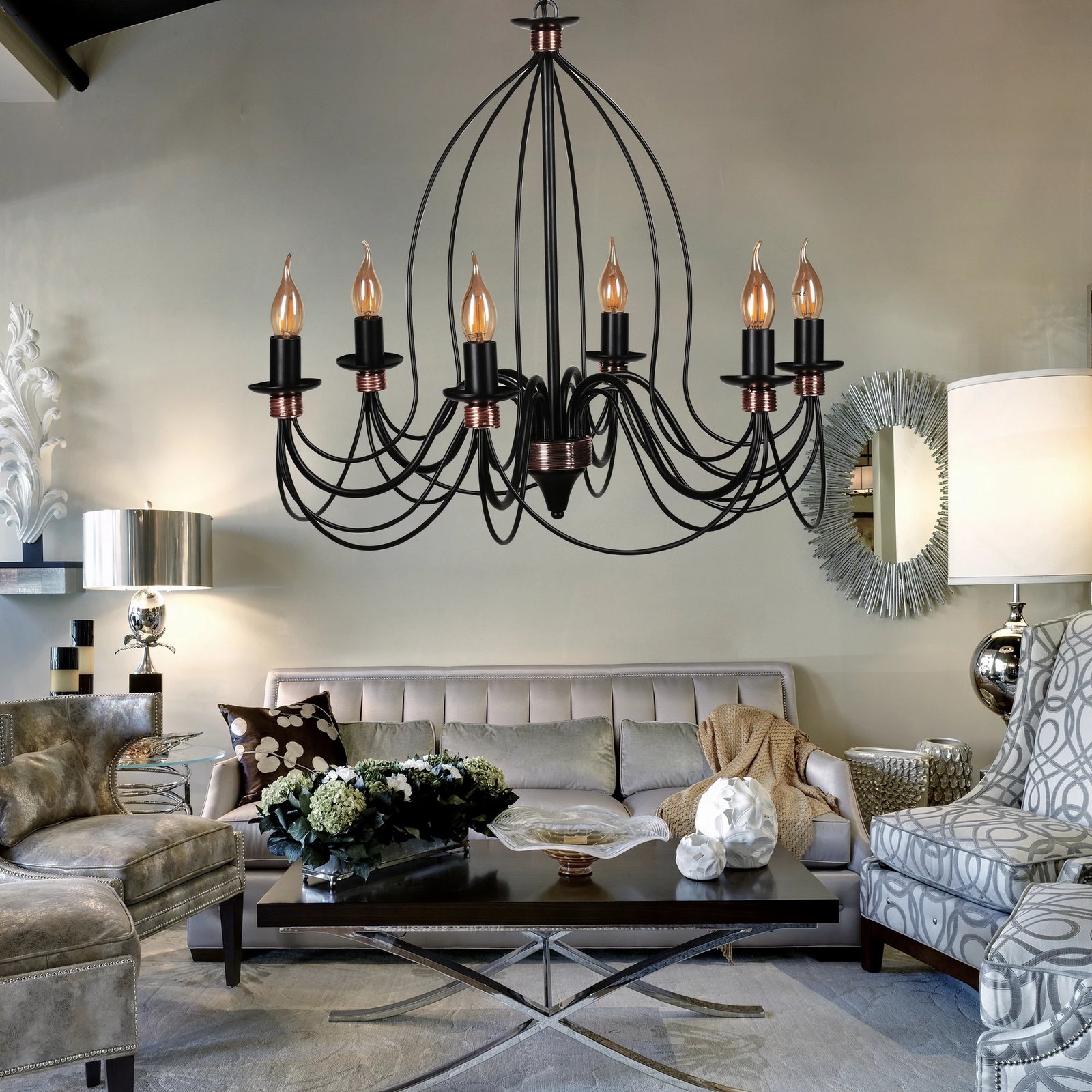 Llambë tavani Opviq Berfin, 6 vende, rustike, e zezë