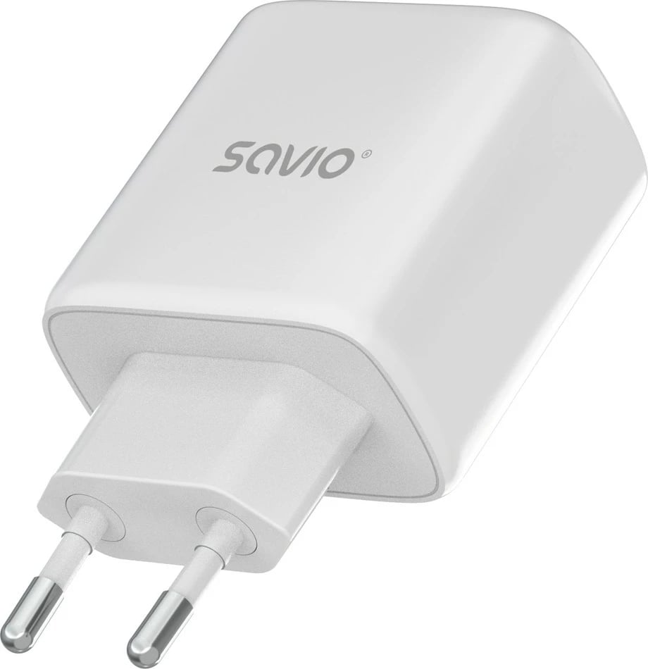 Karikues murale, Savio LA-12 (SAVLA-12), 20W PD 3.0 & QC 3.0, 2 porta (USB-A + USB-C), prizë EU, i bardhë