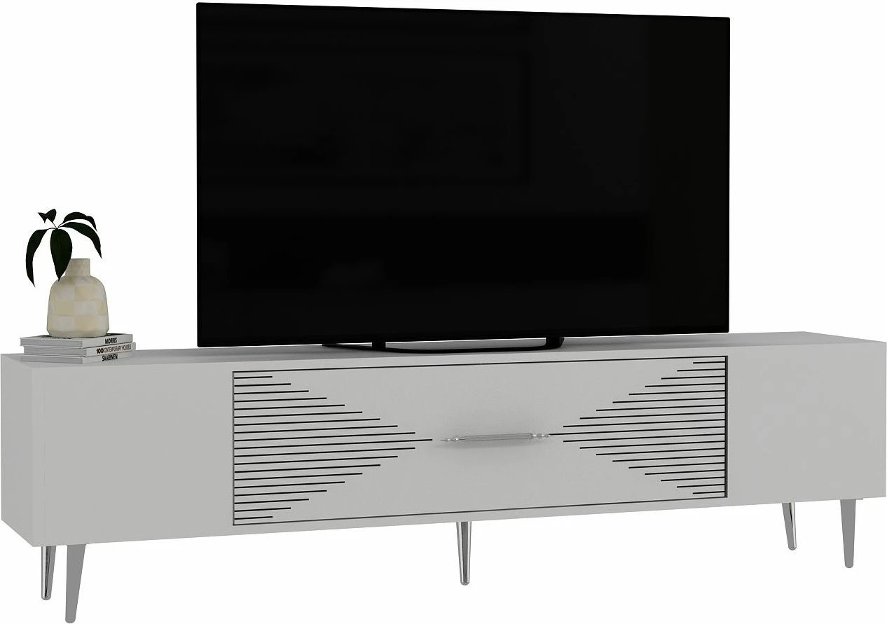 Komodë TV Skye Decor, e bardhë, argjend