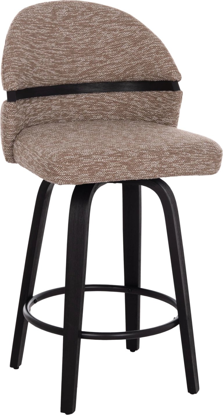 Karrige për bar rrotulluese Dekker, dru i zi, stof kafe, set prej 2 copë, 48x54x96cm