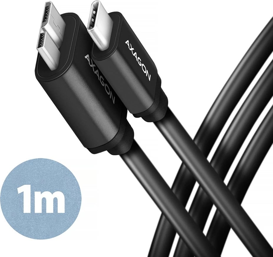 Kabllo AXAGON BUMM3-CM10AB, Micro-B USB në USB-C, 1m, 3A, e zezë