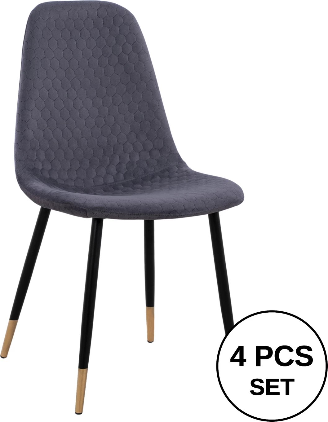 Karrige Lucille FH8552.01 prej kadifeje gri dhe kornizë metalike 45x56x81cm, set prej 4 copash